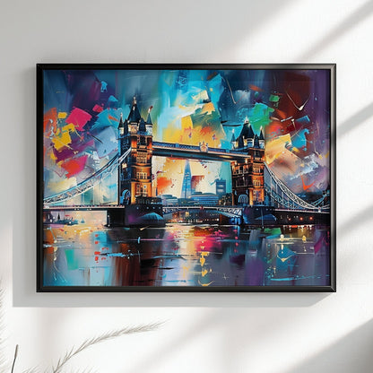 Tower Bridge London Poster Print. Abstract River Thames Wall Decor Cityscape Painting Gift, Colourful City Art, Watercolour, Paint Splash - CanvasityCrafts - Free Shipping