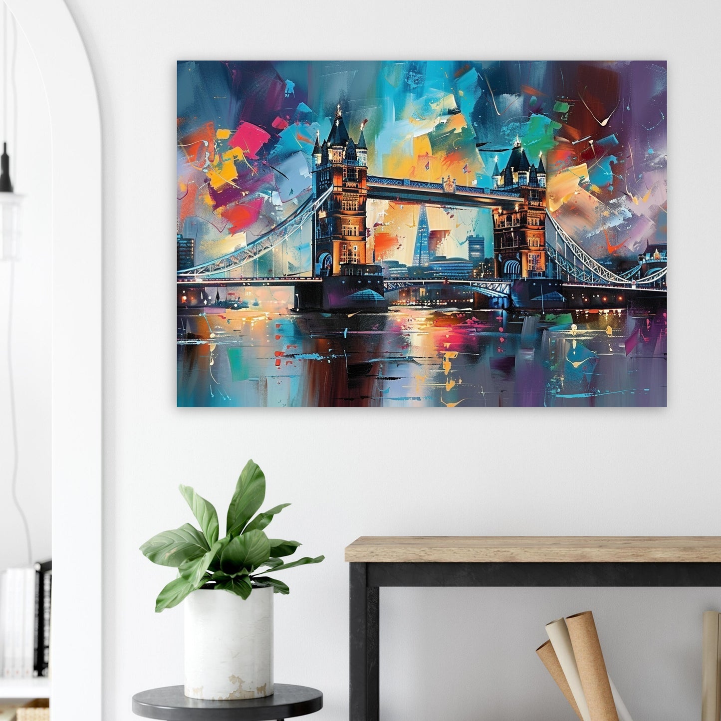 Tower Bridge London Poster Print. Abstract River Thames Wall Decor Cityscape Painting Gift, Colourful City Art, Watercolour, Paint Splash - CanvasityCrafts - Free Shipping