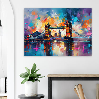 Tower Bridge London Poster Print. Abstract River Thames Wall Decor Cityscape Painting Gift, Colourful City Art, Watercolour, Paint Splash - CanvasityCrafts - Free Shipping