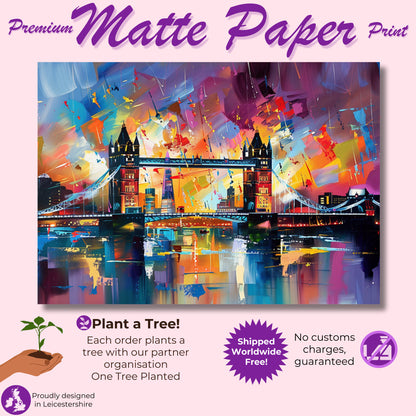 Tower Bridge London Poster Print. Abstract River Thames Wall Decor Cityscape Painting Gift, Colourful City Art, Watercolour, Paint Splash - CanvasityCrafts - Free Shipping