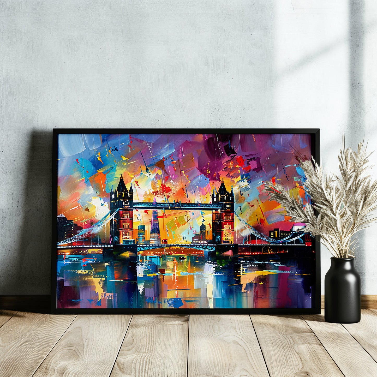 Tower Bridge London Poster Print. Abstract River Thames Wall Decor Cityscape Painting Gift, Colourful City Art, Watercolour, Paint Splash - CanvasityCrafts - Free Shipping