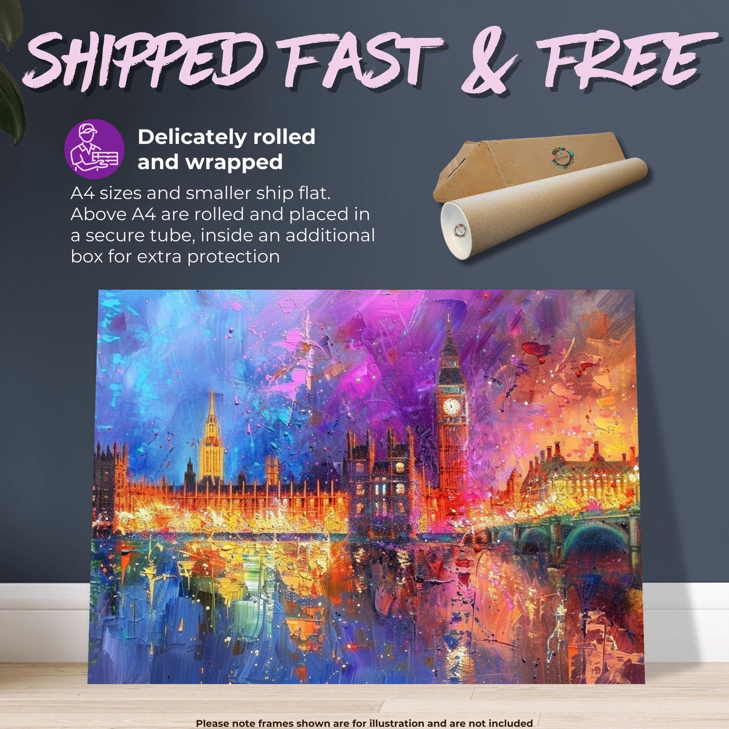 Big Ben & Houses of Parliament, Westerminster Palace London Poster Print. Abstract River Thames Wall Decor Cityscape Painting Gift, City Art - CanvasityCrafts - Free Shipping