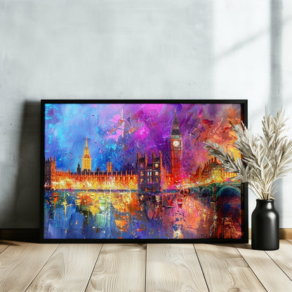 Big Ben & Houses of Parliament, Westerminster Palace London Poster Print. Abstract River Thames Wall Decor Cityscape Painting Gift, City Art - CanvasityCrafts - Free Shipping