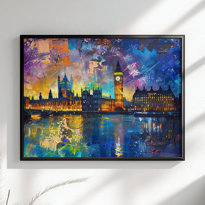 Big Ben & Houses of Parliament, Westminster Palace London Poster Print. Abstract River Thames Wall Decor Cityscape Painting Gift, City Art - CanvasityCrafts - Free Shipping