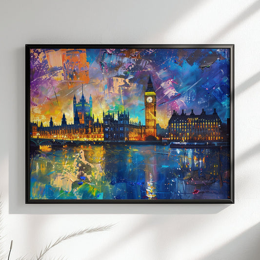 Big Ben & Houses of Parliament, Westminster Palace London Poster Print. Abstract River Thames Wall Decor Cityscape Painting Gift, City Art - CanvasityCrafts - Free Shipping