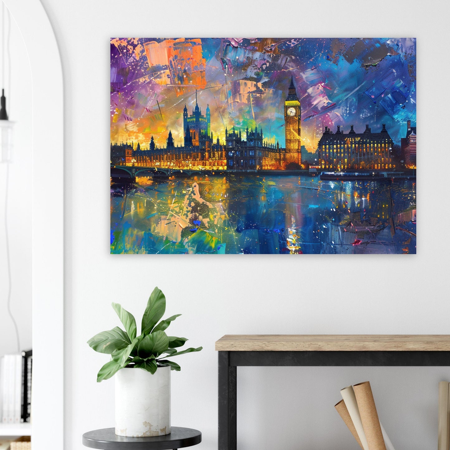 Big Ben & Houses of Parliament, Westminster Palace London Poster Print. Abstract River Thames Wall Decor Cityscape Painting Gift, City Art - CanvasityCrafts - Free Shipping