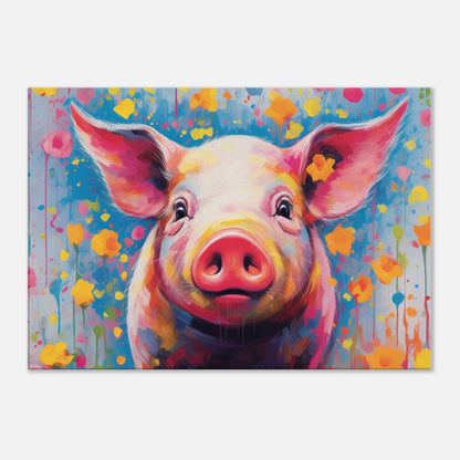 Colorful Pig Canvas Gallery Wrapped Wall Art Print Picture for Farmers, Farm Home Office Painting, Living Room Decor, Dad, Mom, Panoramic - CanvasityCrafts - Free Shipping