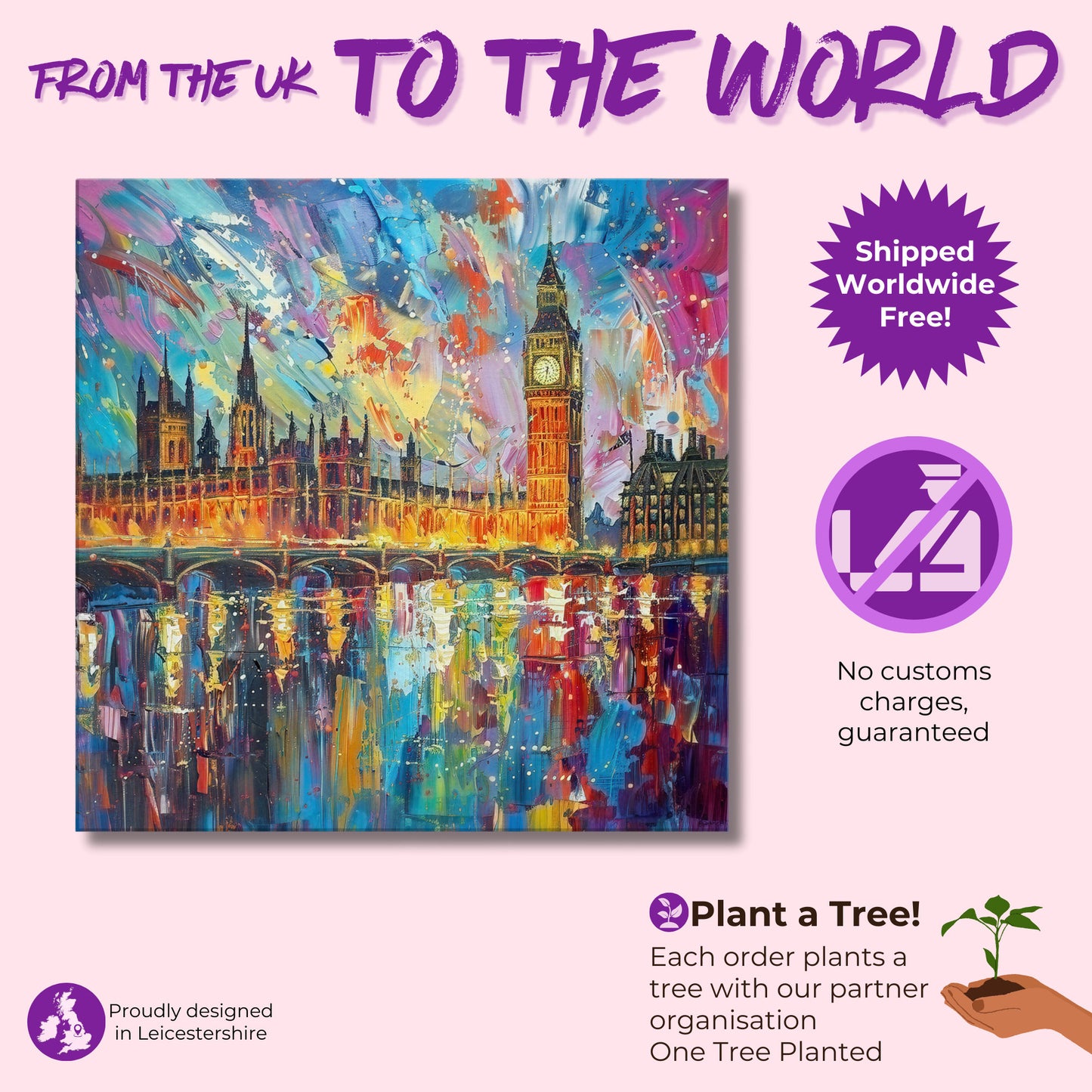 Big Ben & Houses of Parliament, Westminster Palace London Canvas Print. Abstract River Thames Wall Decor Cityscape Painting Gift, City Art - CanvasityCrafts - Free Shipping