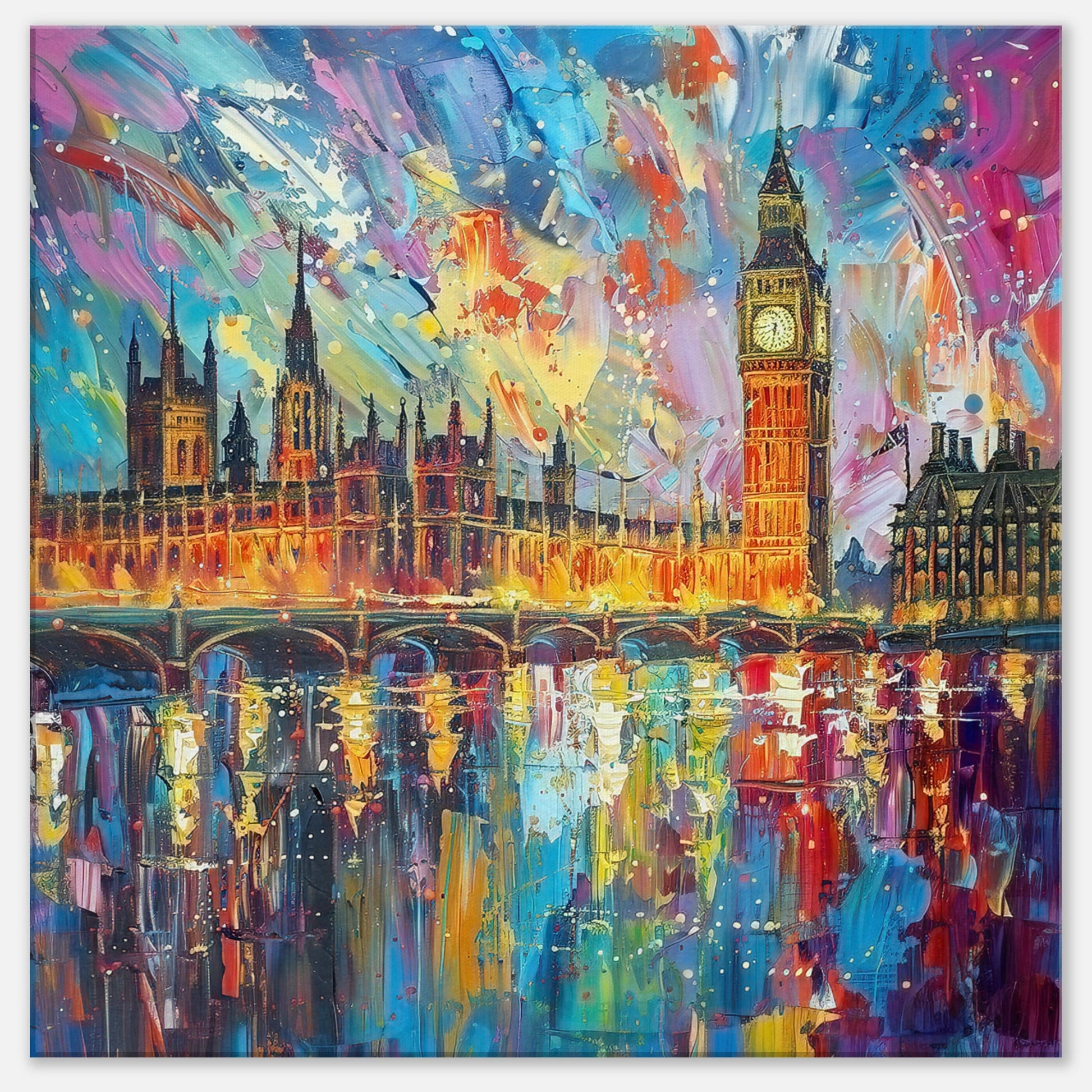 Big Ben & Houses of Parliament, Westminster Palace London Canvas Print. Abstract River Thames Wall Decor Cityscape Painting Gift, City Art - CanvasityCrafts - Free Shipping