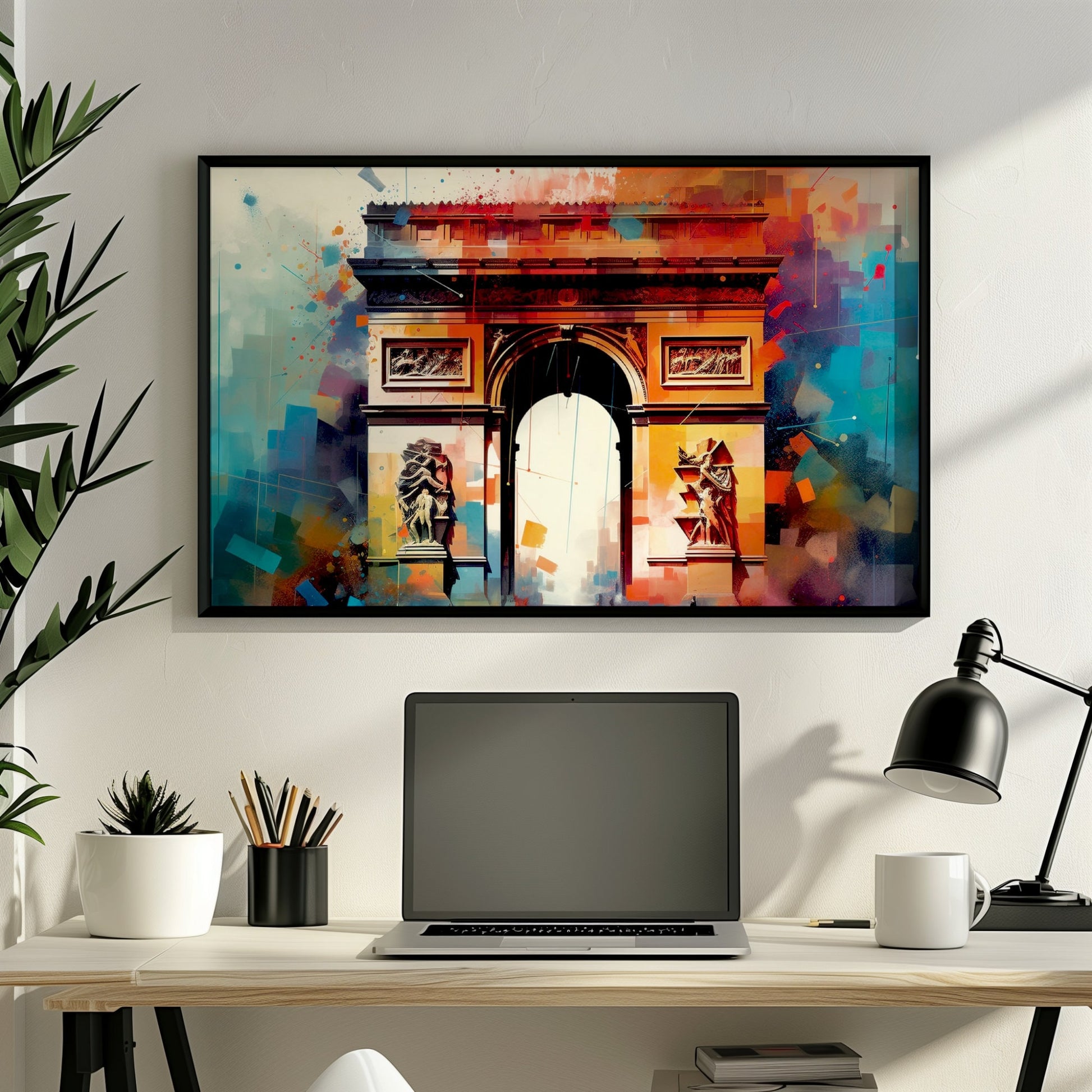 Arc De Triomphe Paris Cityscape Poster Print. Abstract French Wall Decor Painting Gift, Colourful Watercolour France City Decor Paint Splash - CanvasityCrafts - Free Shipping