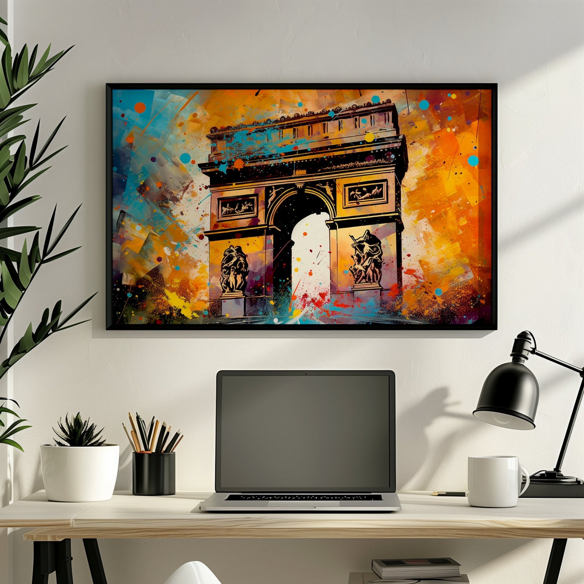 Arc De Triomphe Paris Cityscape Poster Print. Abstract French Wall Decor Painting Gift, Colourful Watercolour France City Decor Paint Splash - CanvasityCrafts - Free Shipping