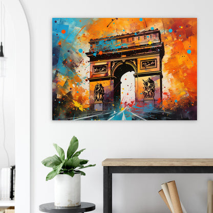 Arc De Triomphe Paris Cityscape Poster Print. Abstract French Wall Decor Painting Gift, Colourful Watercolour France City Decor Paint Splash - CanvasityCrafts - Free Shipping