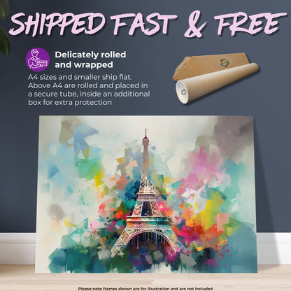 Eiffel Tower Paris Cityscape Poster Print. Abstract French Wall Decor Painting Gift, Colourful Watercolour France City Decor Paint Splash - CanvasityCrafts - Free Shipping