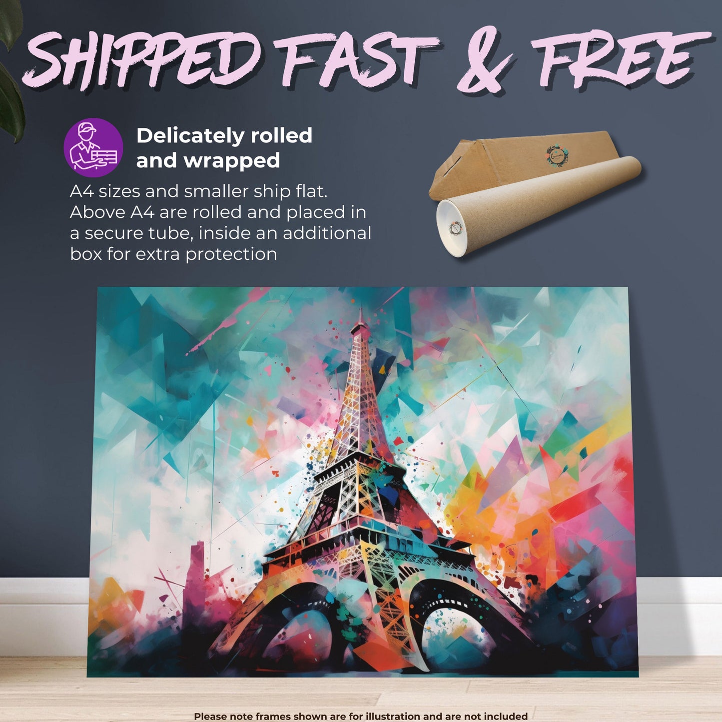 Eiffel Tower Paris Cityscape Poster Print. Abstract French Skyline Wall Decor Painting Gift Colourful Watercolour France City Paint Splash - CanvasityCrafts - Free Shipping