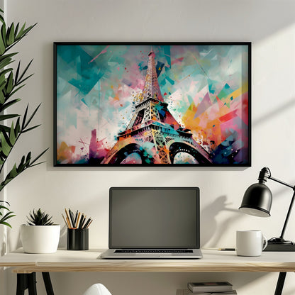 Eiffel Tower Paris Cityscape Poster Print. Abstract French Skyline Wall Decor Painting Gift Colourful Watercolour France City Paint Splash - CanvasityCrafts - Free Shipping