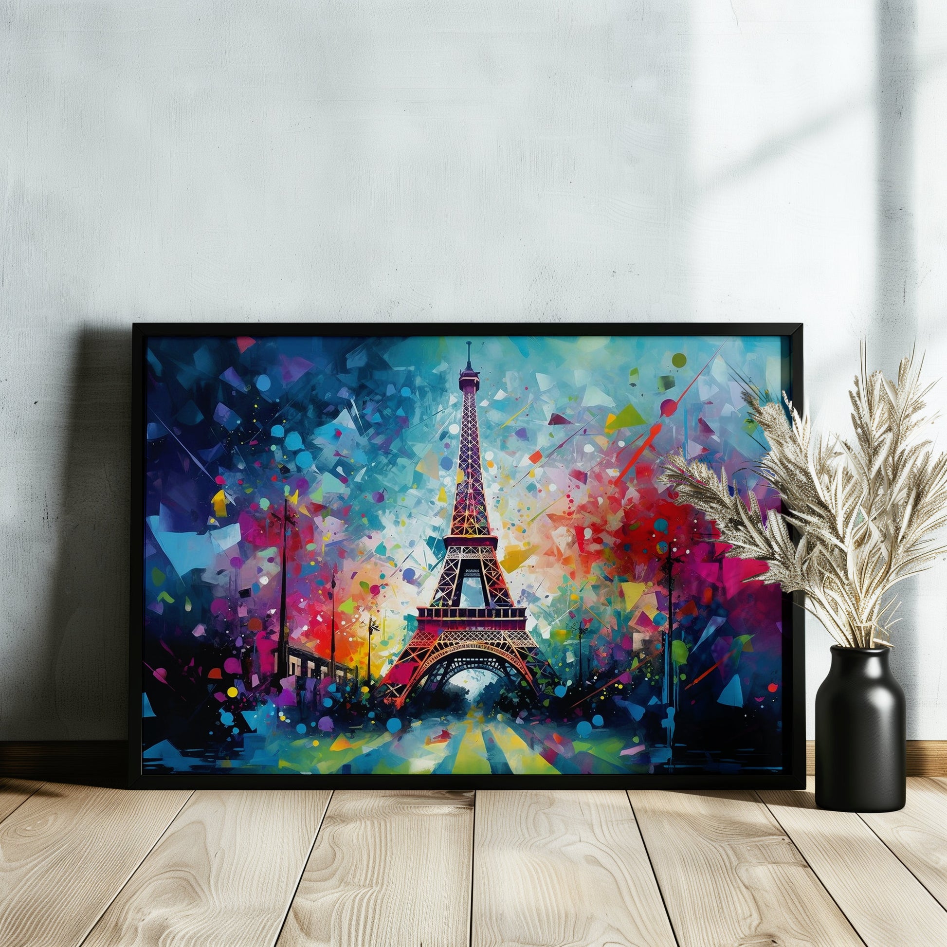 Eiffel Tower Paris Cityscape Poster Print. Abstract French Skyline Wall Decor Painting Gift Colourful Watercolour France City Paint Splash - CanvasityCrafts - Free Shipping