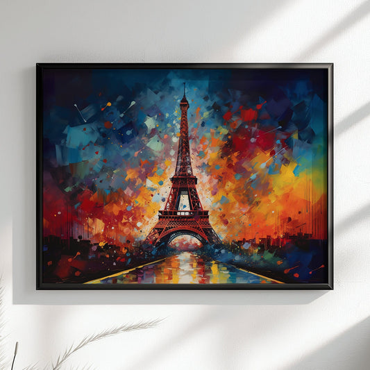 Eiffel Tower Paris Cityscape Poster Print. Abstract French Skyline Wall Decor Painting Gift Colourful Watercolour France City Paint Splash - CanvasityCrafts - Free Shipping