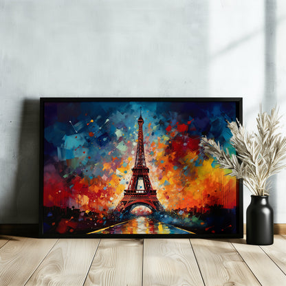 Eiffel Tower Paris Cityscape Poster Print. Abstract French Skyline Wall Decor Painting Gift Colourful Watercolour France City Paint Splash - CanvasityCrafts - Free Shipping