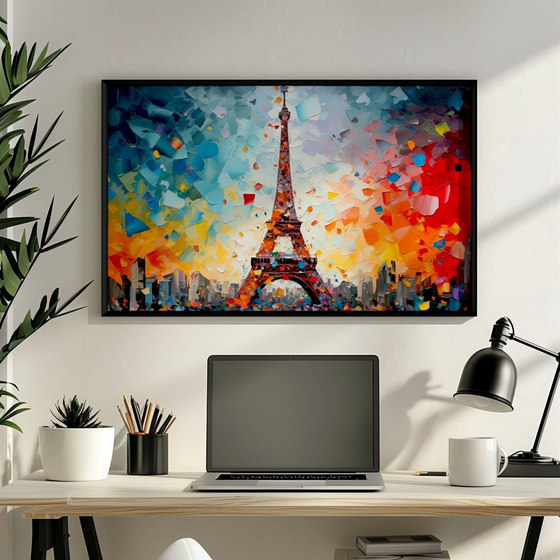 Eiffel Tower Paris Cityscape Poster Print. Abstract French Skyline Wall Decor Painting Gift Colourful Watercolour France City Paint Splash - CanvasityCrafts - Free Shipping