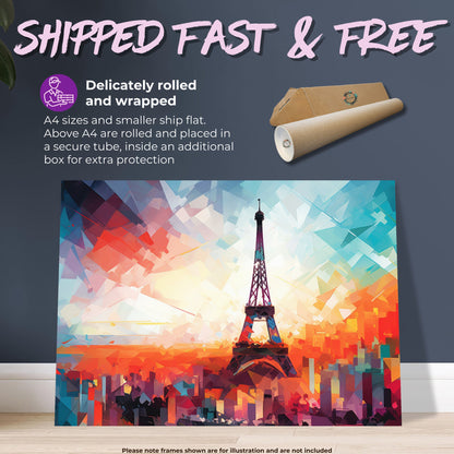 Eiffel Tower Paris Cityscape Poster Print. Abstract French Skyline Wall Decor Painting Gift Colourful Watercolour France City Paint Splash - CanvasityCrafts - Free Shipping