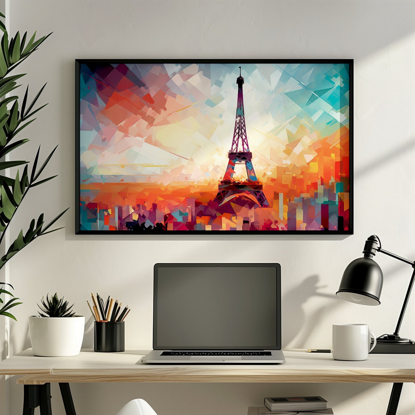 Eiffel Tower Paris Cityscape Poster Print. Abstract French Skyline Wall Decor Painting Gift Colourful Watercolour France City Paint Splash - CanvasityCrafts - Free Shipping