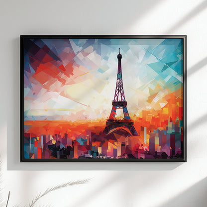 Eiffel Tower Paris Cityscape Poster Print. Abstract French Skyline Wall Decor Painting Gift Colourful Watercolour France City Paint Splash - CanvasityCrafts - Free Shipping