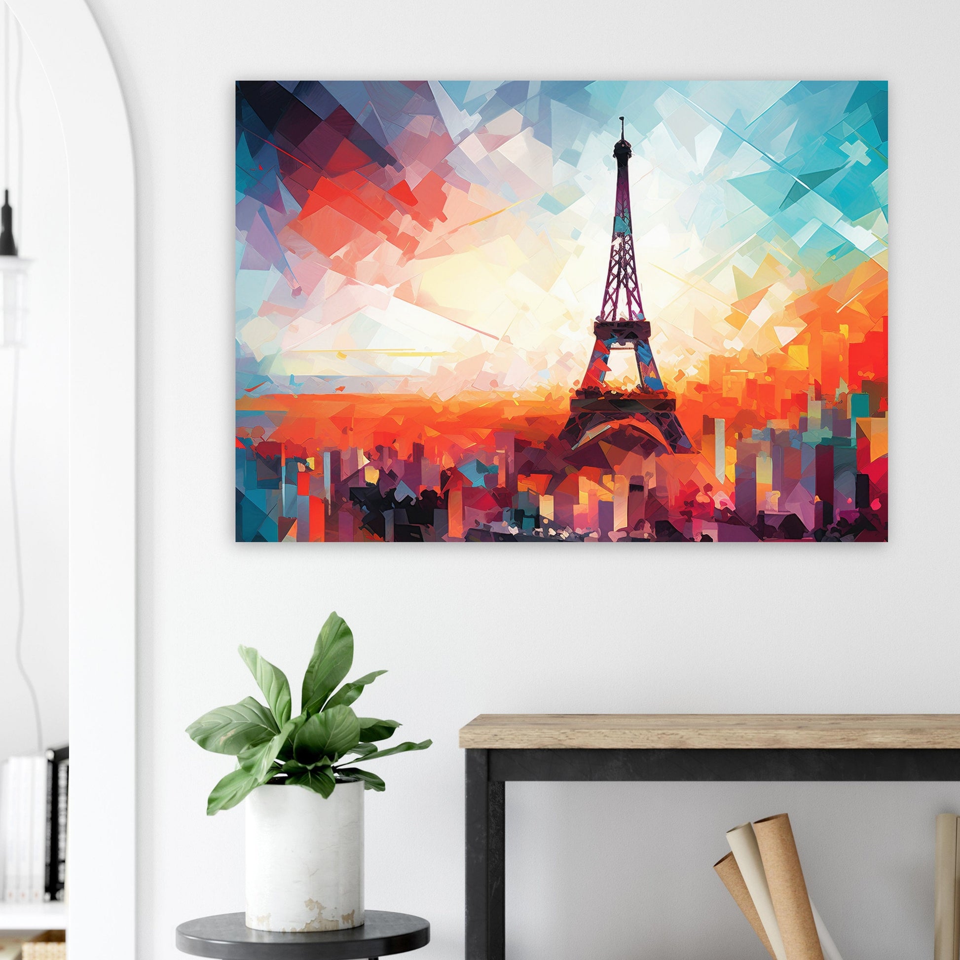 Eiffel Tower Paris Cityscape Poster Print. Abstract French Skyline Wall Decor Painting Gift Colourful Watercolour France City Paint Splash - CanvasityCrafts - Free Shipping