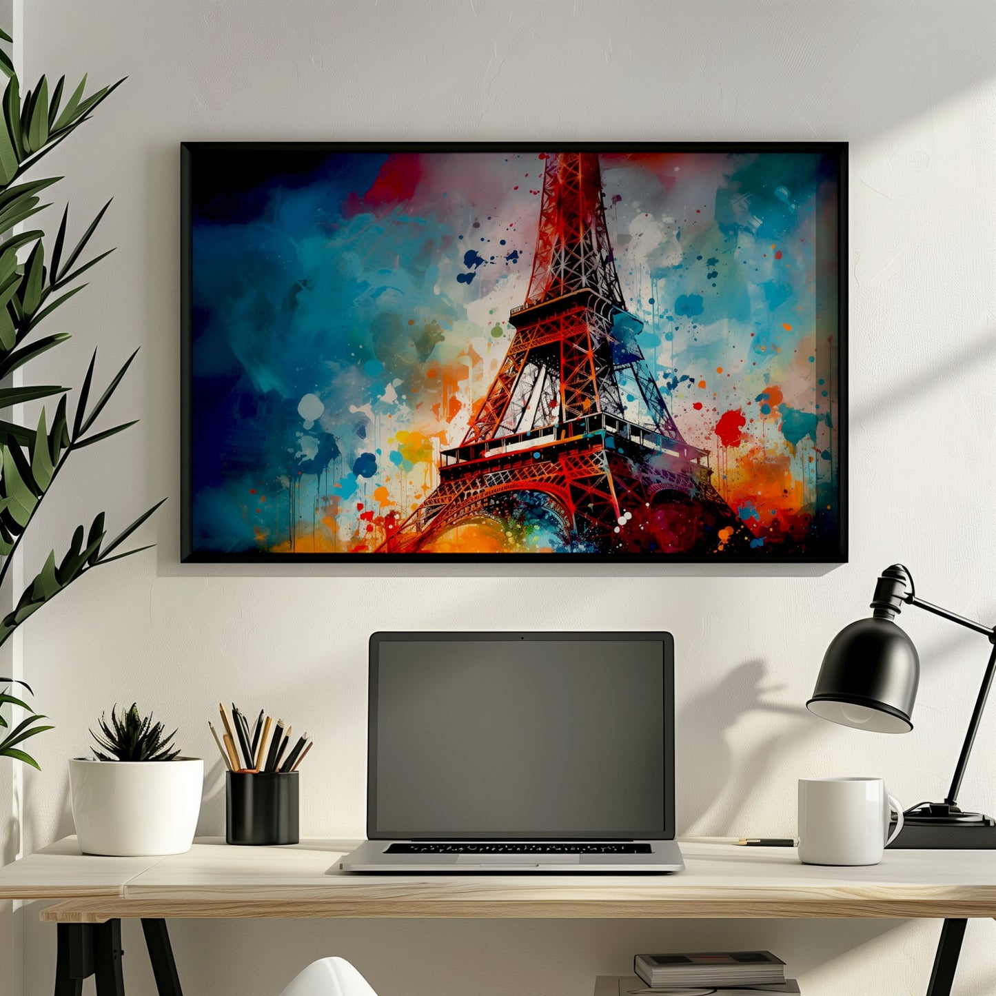 Eiffel Tower Paris Cityscape Poster Print. Abstract French Skyline Wall Decor Painting Gift Colourful Watercolour France City Paint Splash - CanvasityCrafts - Free Shipping