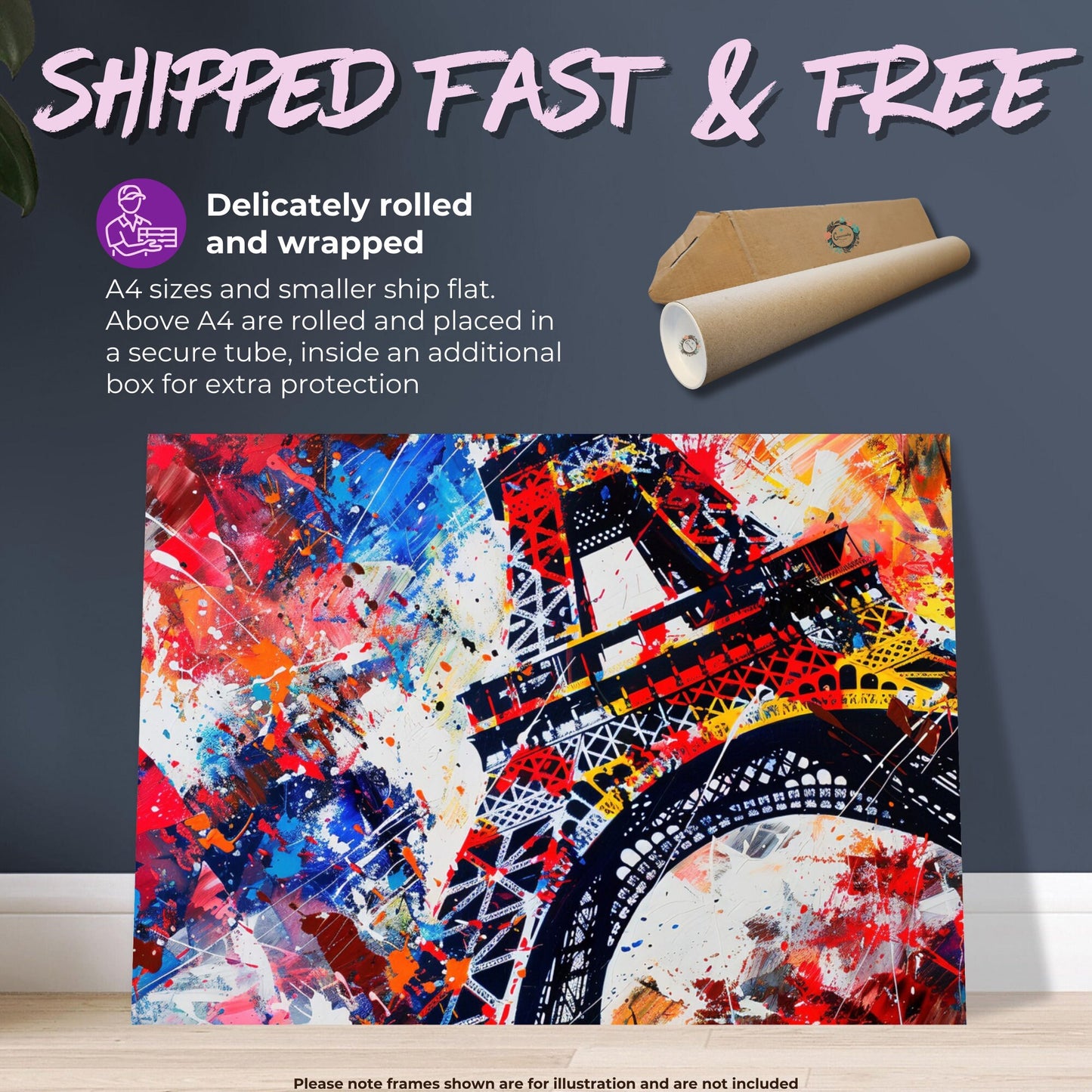 Eiffel Tower Paris Cityscape Poster Print. Abstract French Skyline Wall Decor Painting Gift Colourful Watercolour France City Paint Splash - CanvasityCrafts - Free Shipping