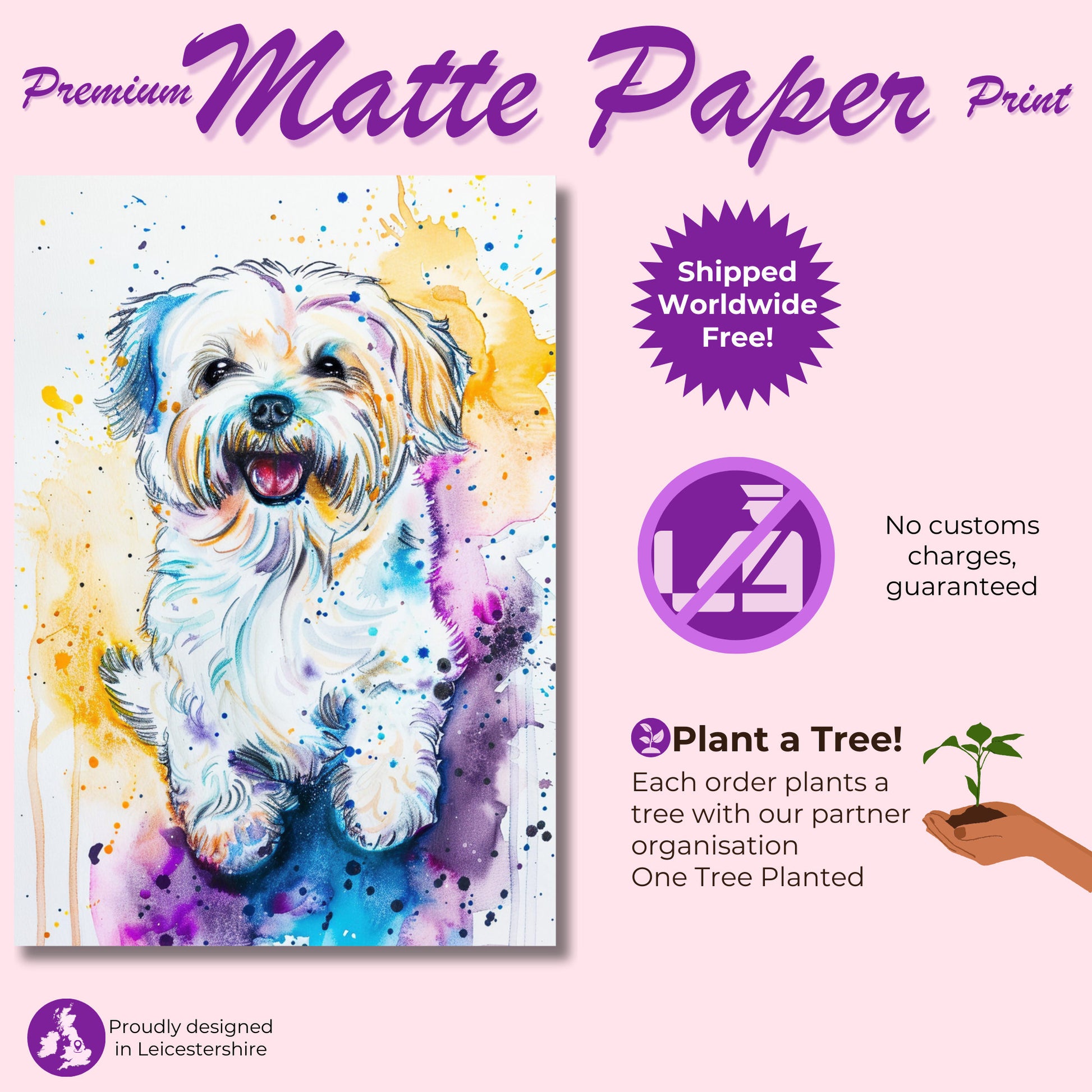 Coton De Tulear Poster Print. Abstract Watercolour Paint Splash Wall Decor Gift, Colourful White Dog Lover Painting, Splatter Paint Portrait - CanvasityCrafts - Free Shipping