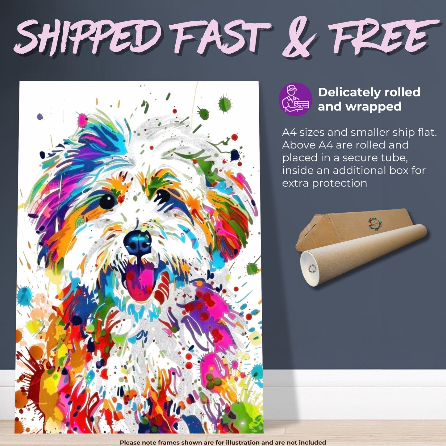 Coton De Tulear Poster Print. Abstract Watercolour Paint Splash Wall Decor Gift, Colourful White Dog Lover Painting, Splatter Paint Portrait - CanvasityCrafts - Free Shipping