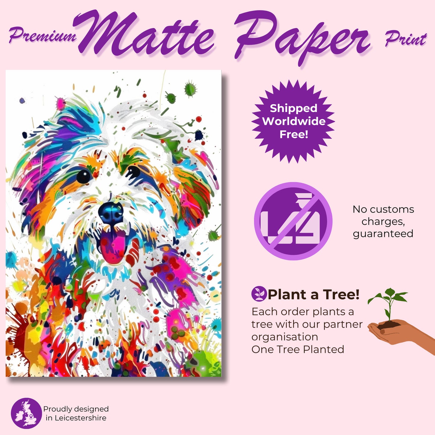 Coton De Tulear Poster Print. Abstract Watercolour Paint Splash Wall Decor Gift, Colourful White Dog Lover Painting, Splatter Paint Portrait - CanvasityCrafts - Free Shipping