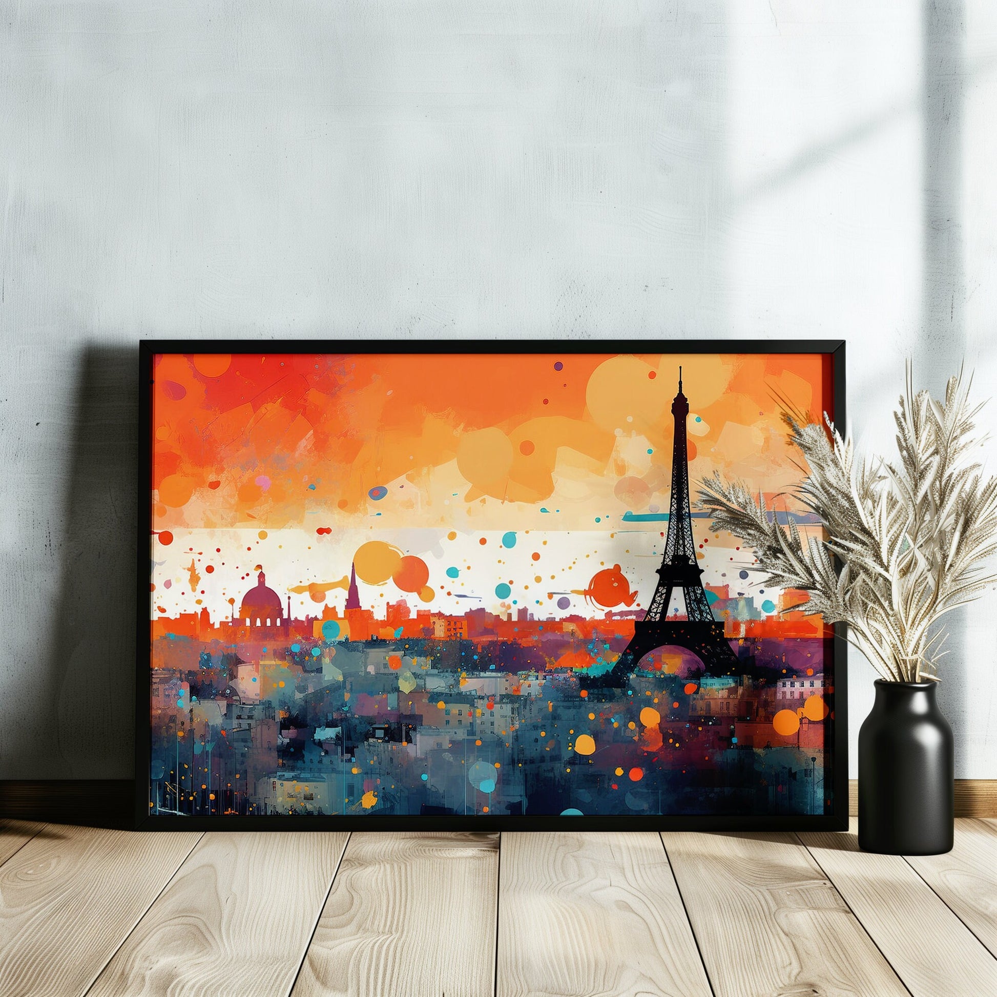 Paris Skyline Cityscape Poster Print. Abstract French Eiffel Tower Wall Decor Painting Gift Colourful Watercolour France City Paint Splash - CanvasityCrafts - Free Shipping