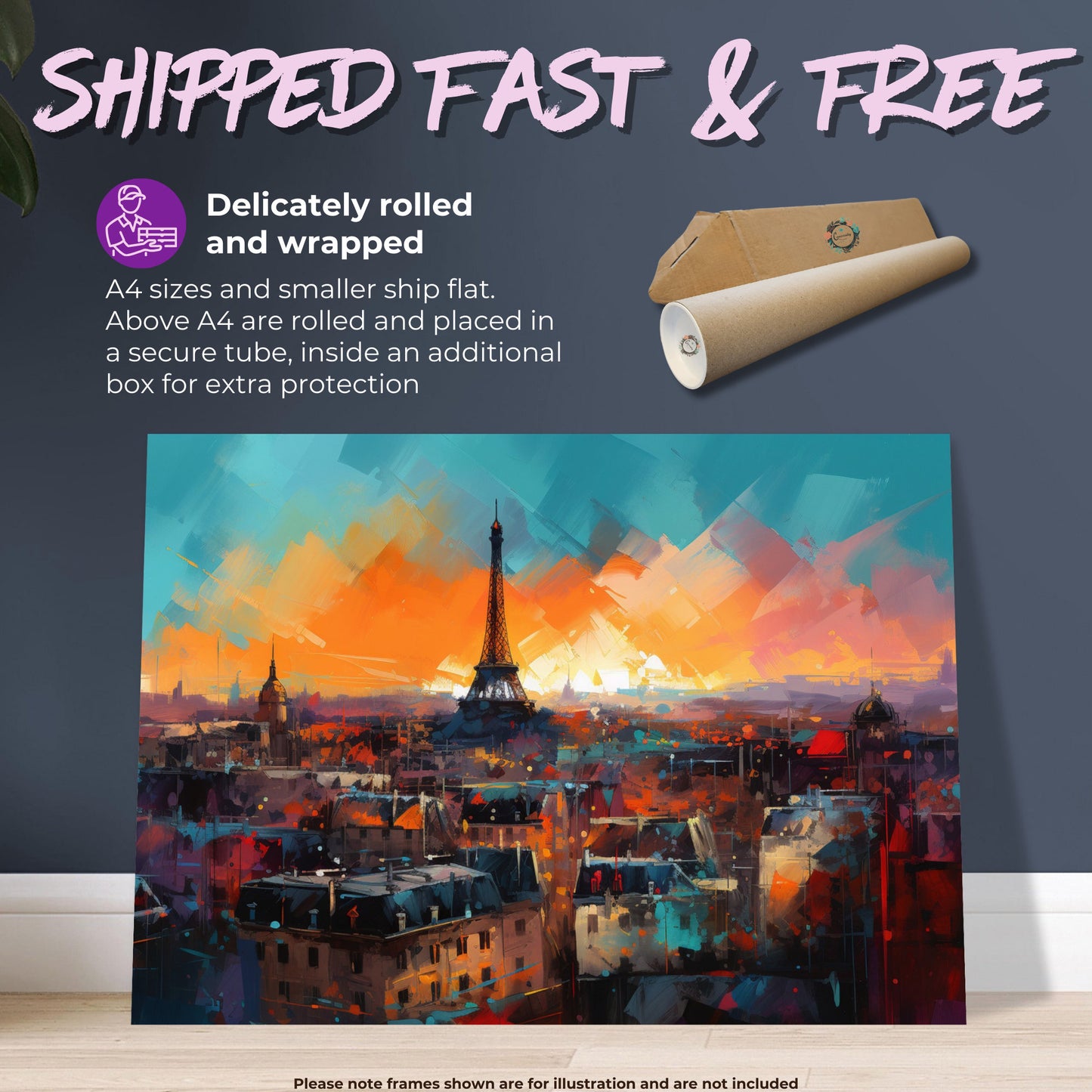 Paris Skyline Cityscape Poster Print. Abstract French Eiffel Tower Wall Decor Painting Gift Colourful Watercolour France City Paint Splash - CanvasityCrafts - Free Shipping