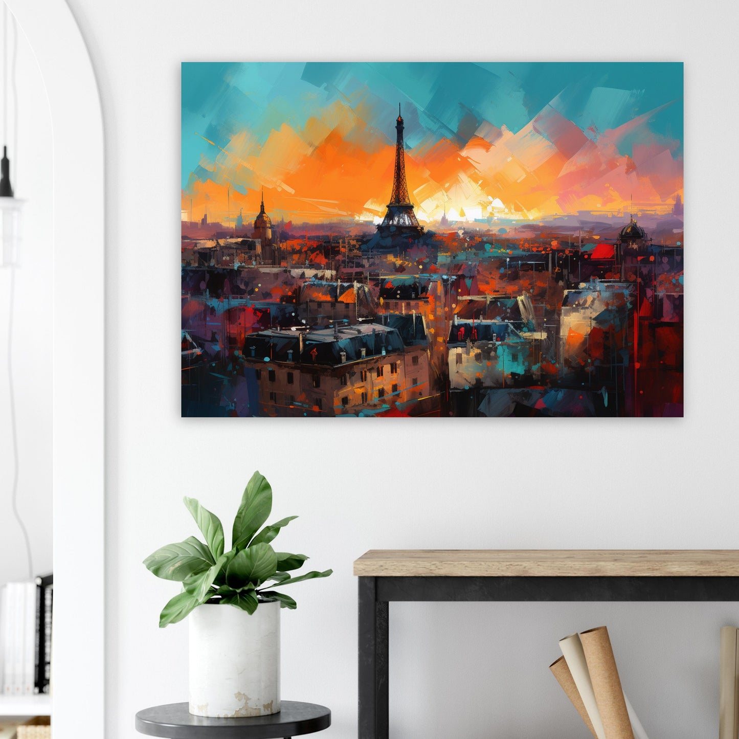 Paris Skyline Cityscape Poster Print. Abstract French Eiffel Tower Wall Decor Painting Gift Colourful Watercolour France City Paint Splash - CanvasityCrafts - Free Shipping