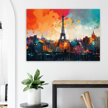 Paris Skyline Cityscape Poster Print. Abstract French Eiffel Tower Wall Decor Painting Gift Colourful Watercolour France City Paint Splash - CanvasityCrafts - Free Shipping