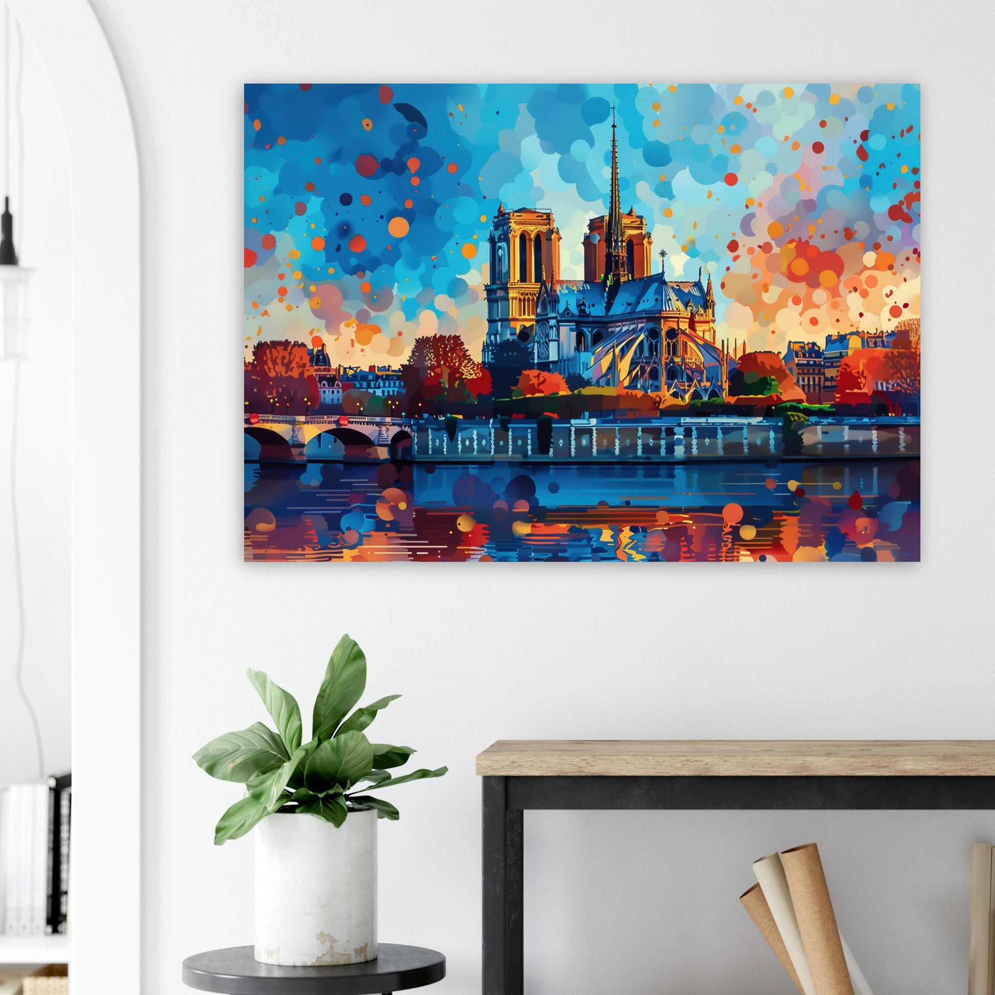 Notre Dame Paris Cityscape Poster Print. Abstract French Cathedral Wall Decor Painting Gift Colourful Watercolour France City Paint Splash - CanvasityCrafts - Free Shipping