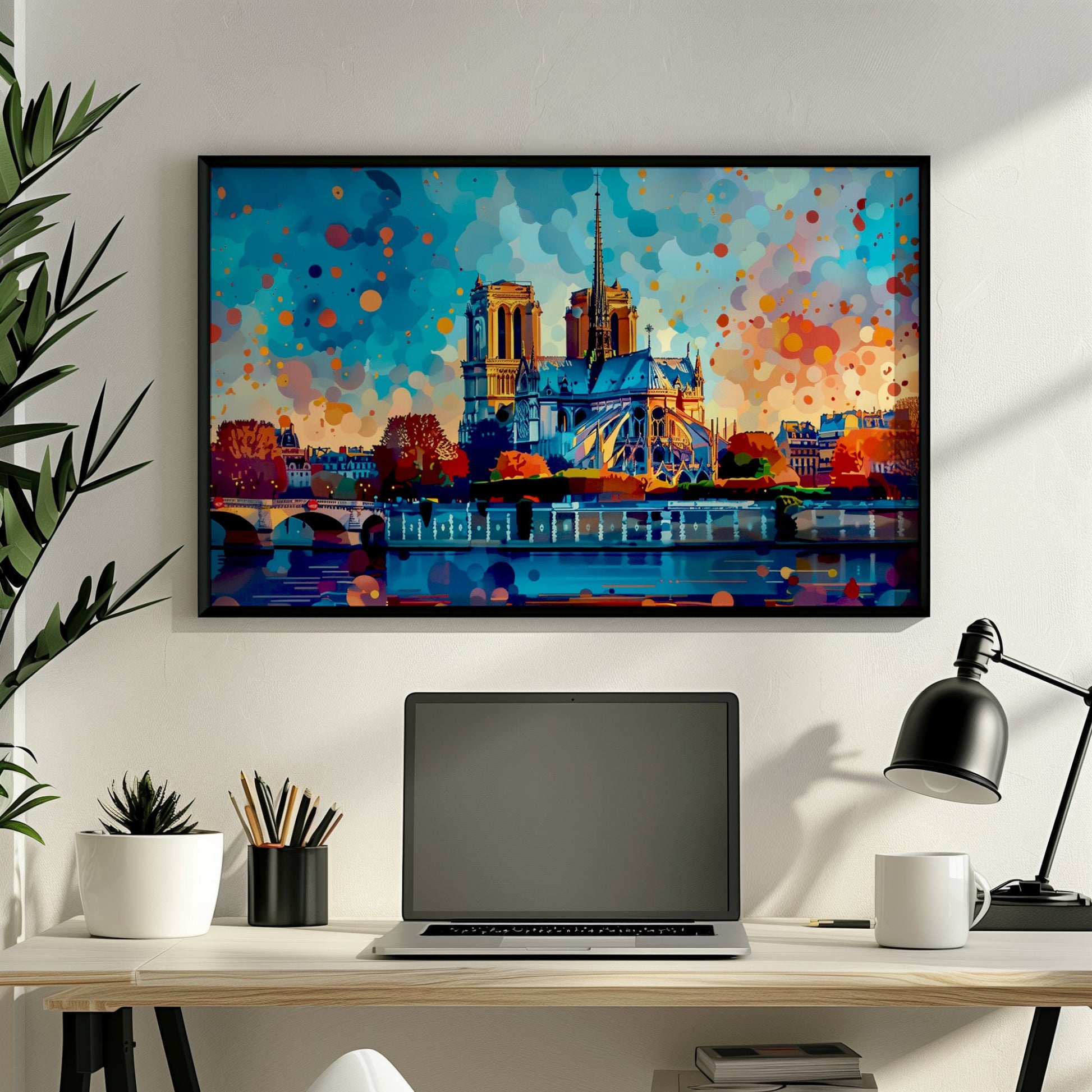 Notre Dame Paris Cityscape Poster Print. Abstract French Cathedral Wall Decor Painting Gift Colourful Watercolour France City Paint Splash - CanvasityCrafts - Free Shipping