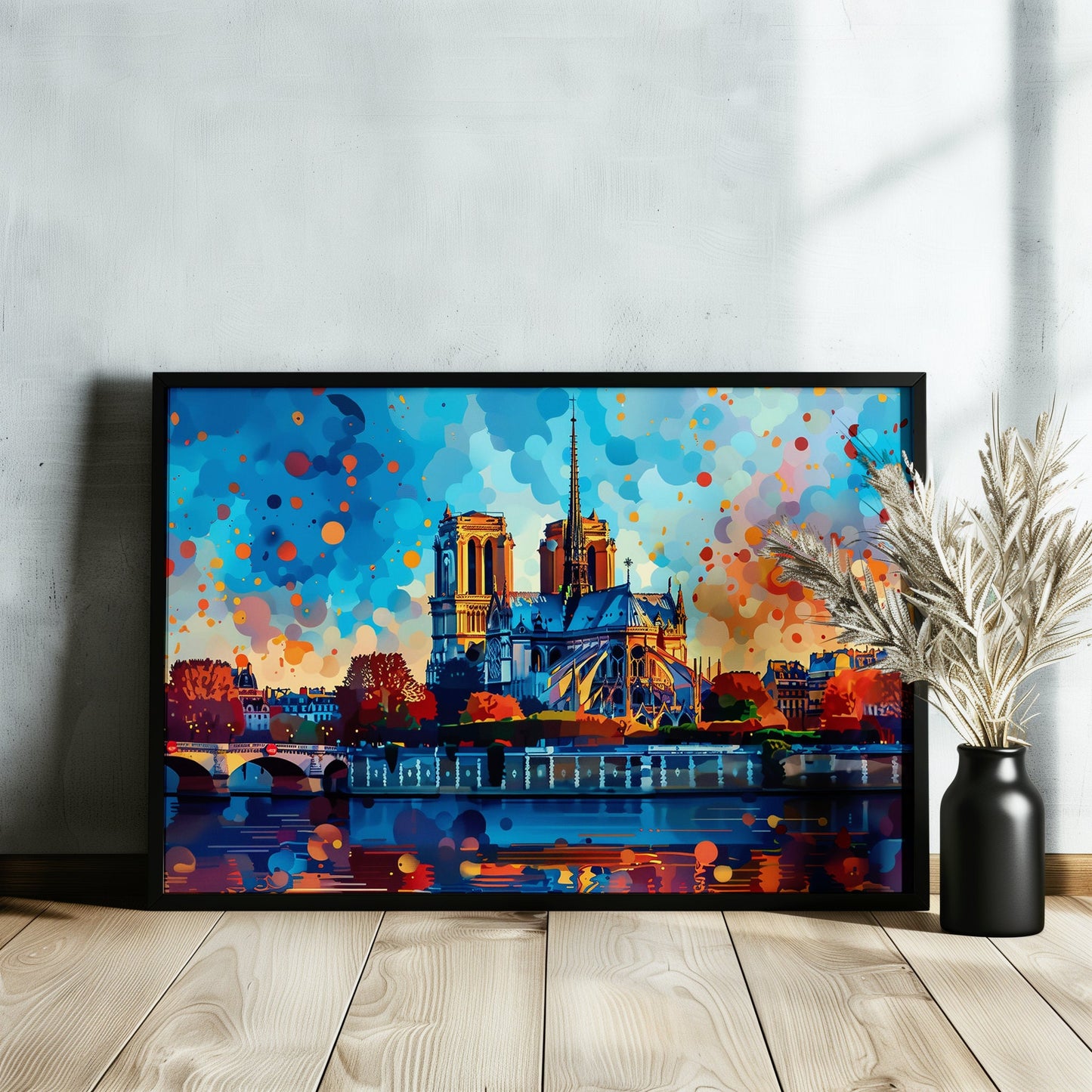 Notre Dame Paris Cityscape Poster Print. Abstract French Cathedral Wall Decor Painting Gift Colourful Watercolour France City Paint Splash - CanvasityCrafts - Free Shipping