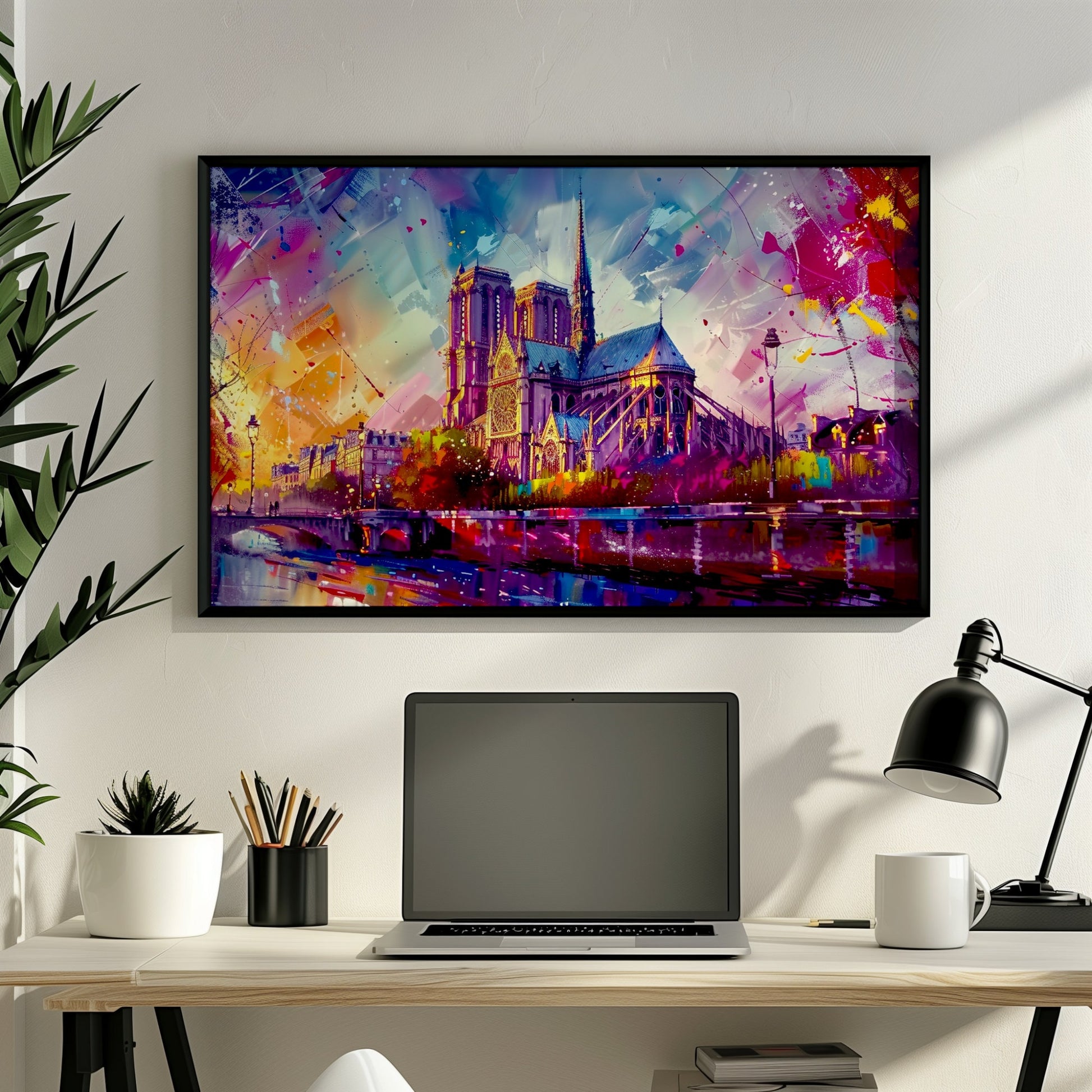 Notre Dame Paris Cityscape Poster Print. Abstract French Cathedral Wall Decor Painting Gift Colourful Watercolour France City Paint Splash - CanvasityCrafts - Free Shipping