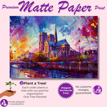 Notre Dame Paris Cityscape Poster Print. Abstract French Cathedral Wall Decor Painting Gift Colourful Watercolour France City Paint Splash - CanvasityCrafts - Free Shipping