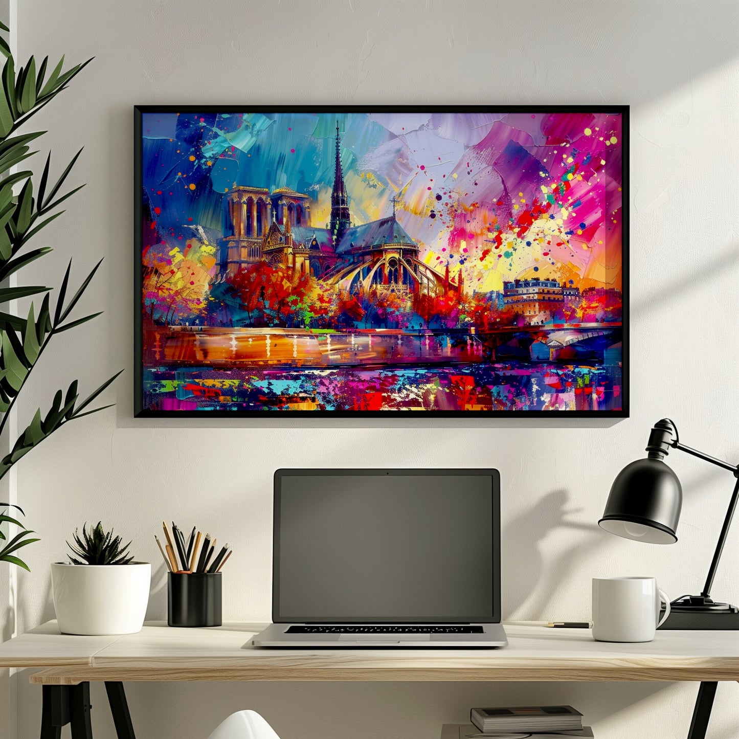 Notre Dame Paris Cityscape Poster Print. Abstract French Cathedral Wall Decor Painting Gift Colourful Watercolour France City Paint Splash - CanvasityCrafts - Free Shipping