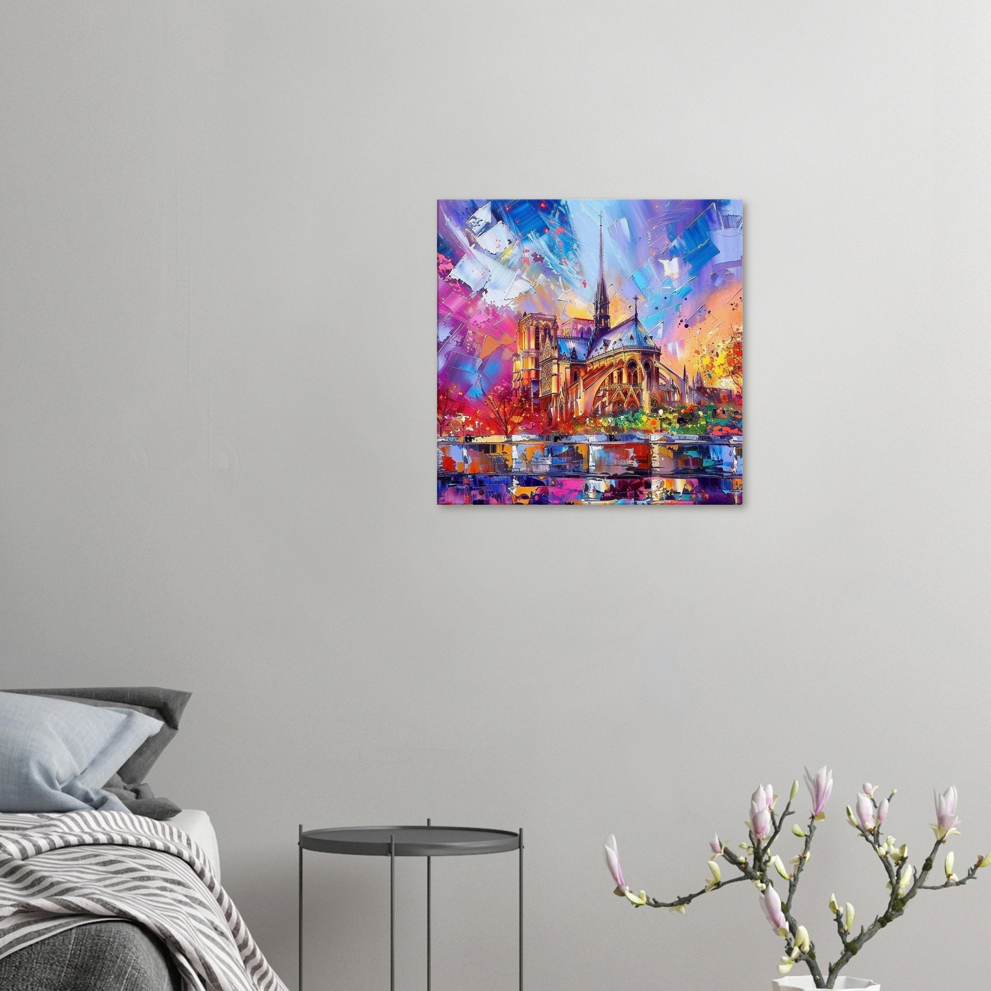 Notre Dame Paris Cityscape Canvas Print. Abstract French Cathedral Wall Decor Painting Gift Colourful Watercolour France City Paint Splash - CanvasityCrafts - Free Shipping