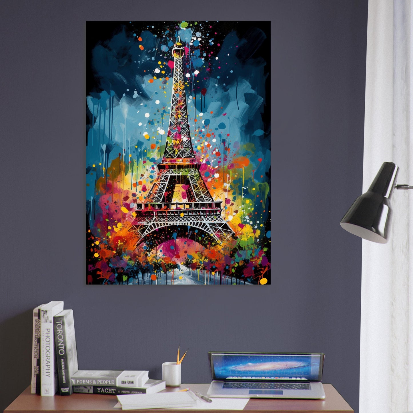 Eiffel Tower Paris Cityscape Poster Print. Abstract French Skyline Wall Decor Painting Gift Colourful Watercolour France City Paint Splash - CanvasityCrafts - Free Shipping