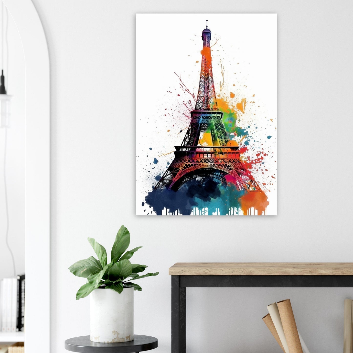 Eiffel Tower Paris Cityscape Poster Print. Abstract French Skyline Wall Decor Painting Gift Colourful Watercolour France City Paint Splash - CanvasityCrafts - Free Shipping