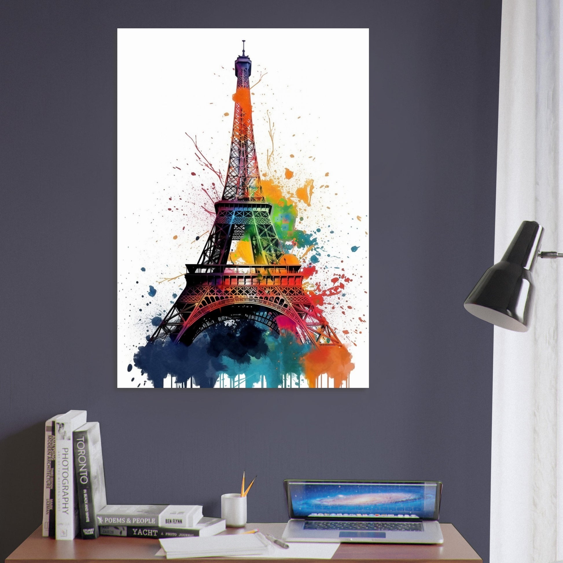 Eiffel Tower Paris Cityscape Poster Print. Abstract French Skyline Wall Decor Painting Gift Colourful Watercolour France City Paint Splash - CanvasityCrafts - Free Shipping