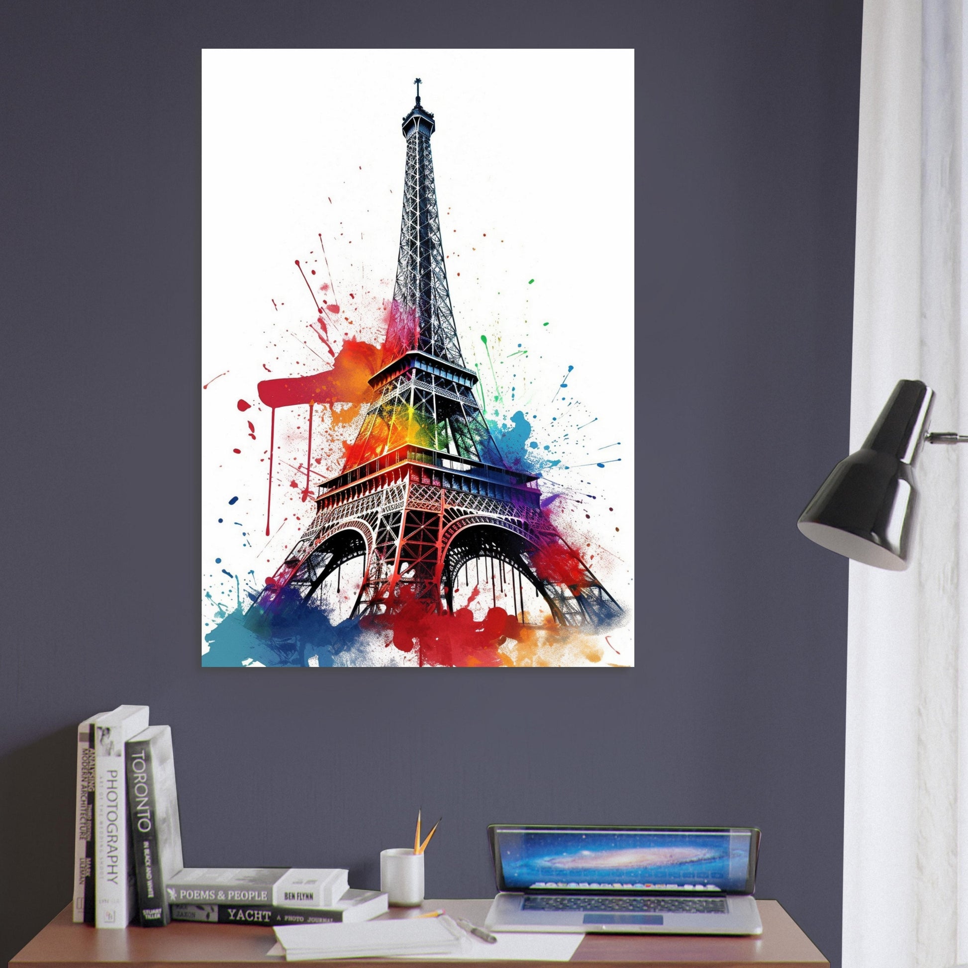 Eiffel Tower Paris Cityscape Poster Print. Abstract French Skyline Wall Decor Painting Gift Colourful Watercolour France City Paint Splash - CanvasityCrafts - Free Shipping