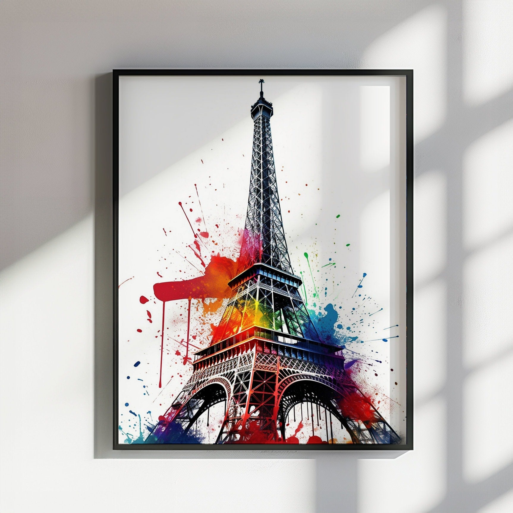 Eiffel Tower Paris Cityscape Poster Print. Abstract French Skyline Wall Decor Painting Gift Colourful Watercolour France City Paint Splash - CanvasityCrafts - Free Shipping