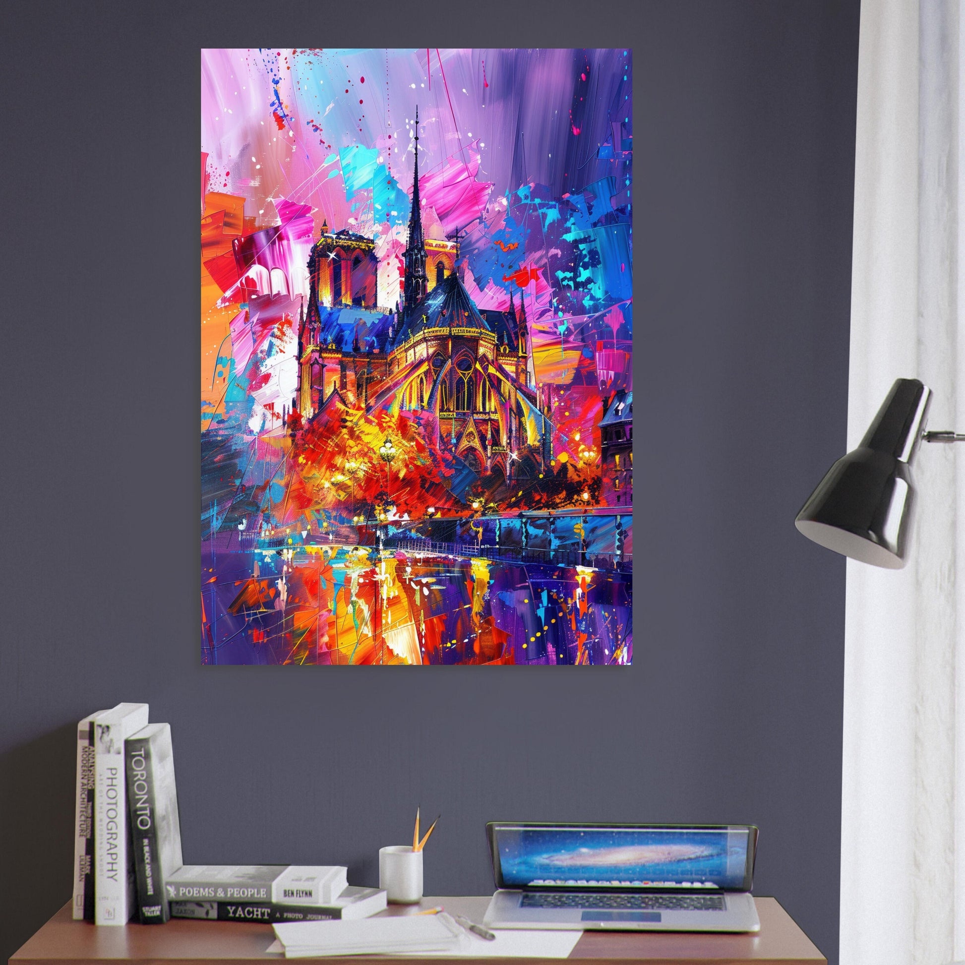 Notre Dame Paris Cityscape Poster Print. Abstract French Cathedral Wall Decor Painting Gift Colourful Watercolour France City Paint Splash - CanvasityCrafts - Free Shipping