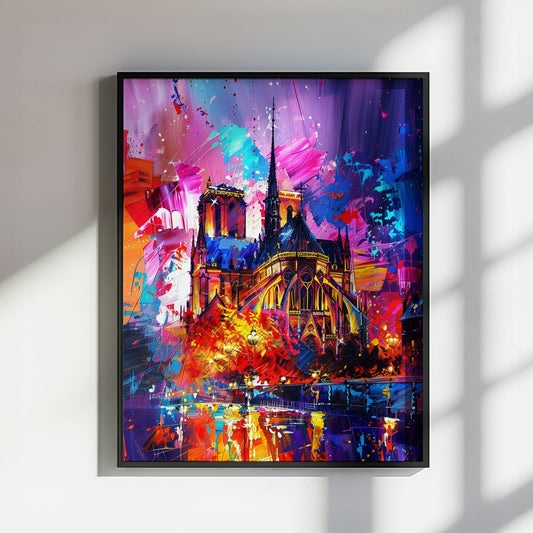 Notre Dame Paris Cityscape Poster Print. Abstract French Cathedral Wall Decor Painting Gift Colourful Watercolour France City Paint Splash - CanvasityCrafts - Free Shipping